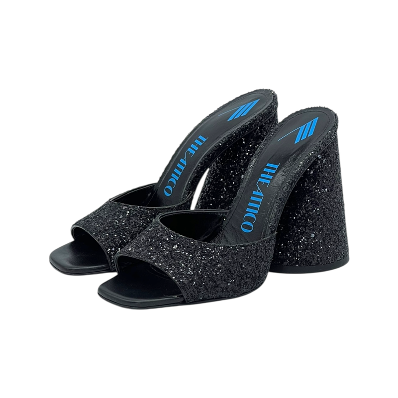 The Attico Black Luz Glitter Embellished Heel Mules 37 - 1