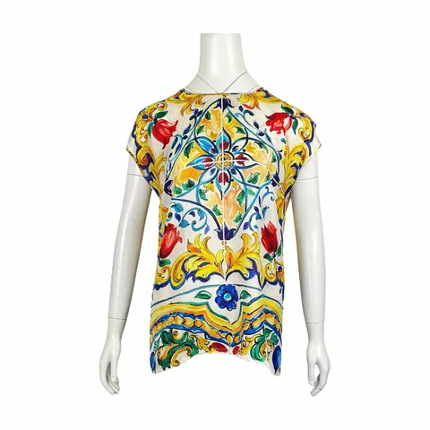 Dolce Gabbana Multicolor Silk Majolica Printed Tshirt IT44 - 1