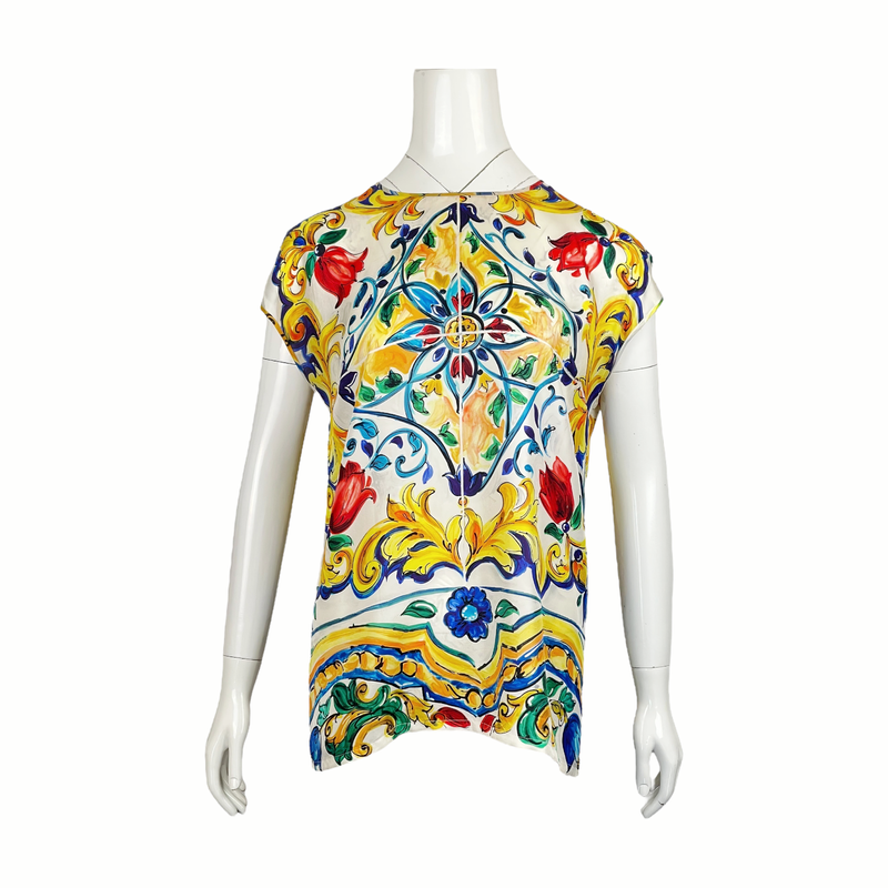 Dolce Gabbana Multicolor Silk Majolica Printed Tshirt IT44 - 1
