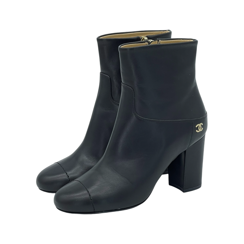 Chanel Black Leather CC Logo Ankle Boots 36 - 1
