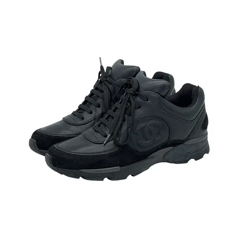 Chanel Black Leather Suede CC Sneakers 36.5 - 1