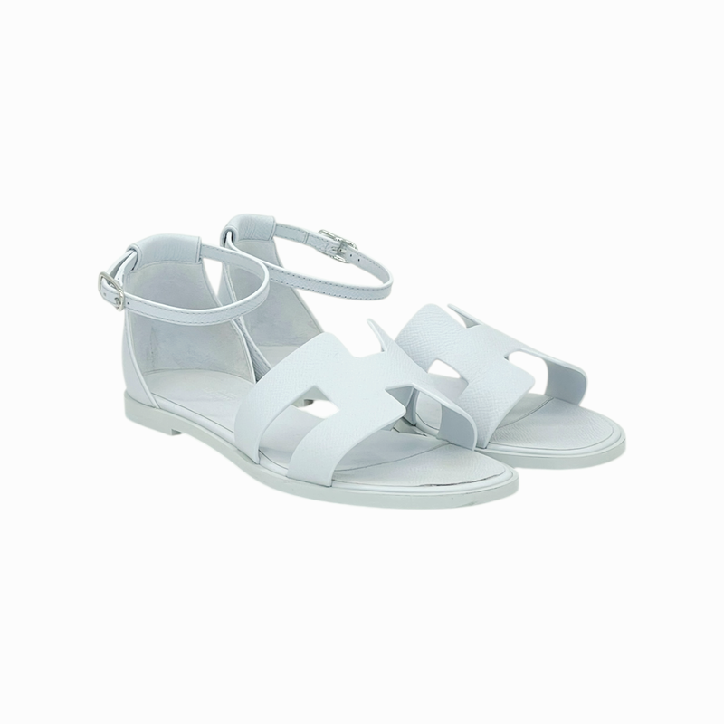 Hermes Epsom Leather Bleu Glacier Santorini Sandals 37 - 3