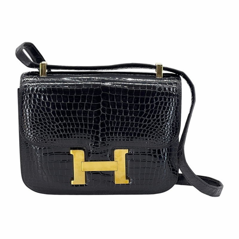 Hermes Shiny Porosus Crocodile Gold Hardware Noir Constance 24 - 1