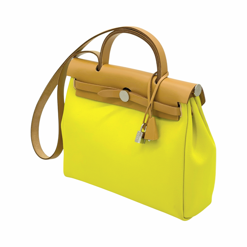 Hermes Toile Canvas Vache Hunter Leather Palladium Hardware Naturel Sable Lime Zip Herbag 31 - 2