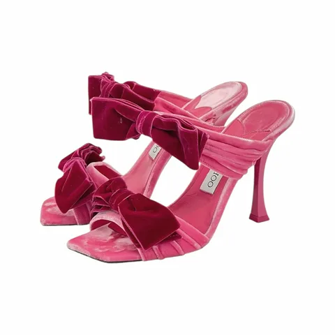 Jimmy Choo Pink Velvet Heel Flaca Sandals 37 - 1