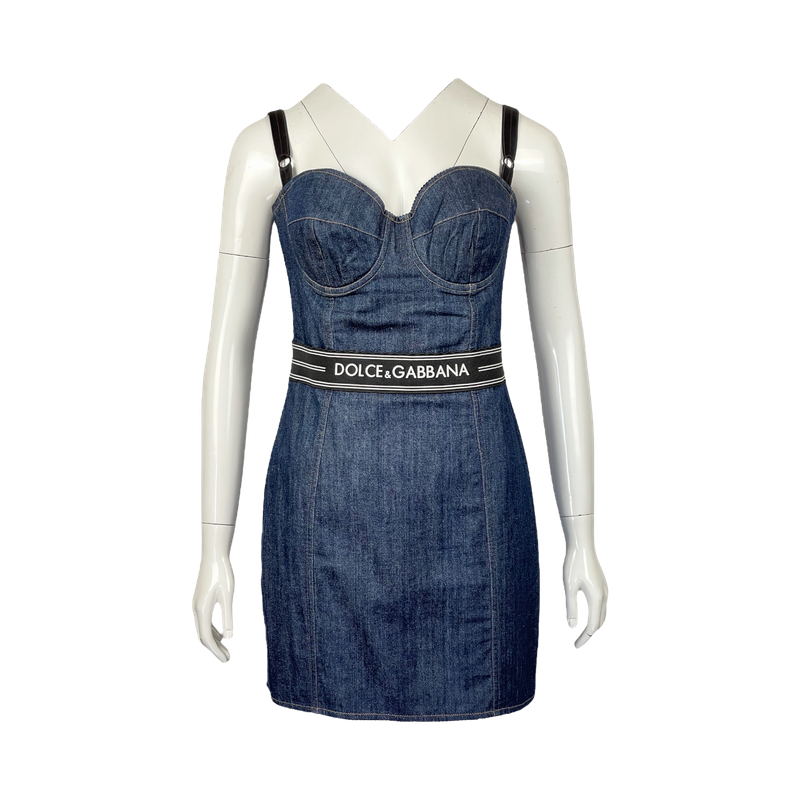 Dolce Gabbana Blue Cotton Short Belted Denim Corset Dress IT46 - 1