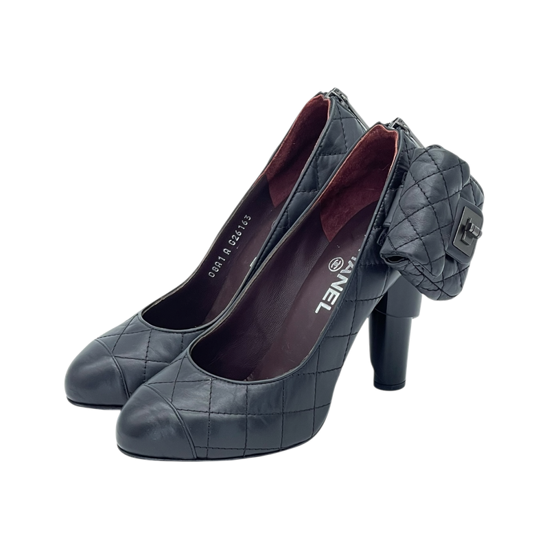 Chanel Black Quıited Leather Pocket Detail Cap Toe Pumps 37.5 - 1