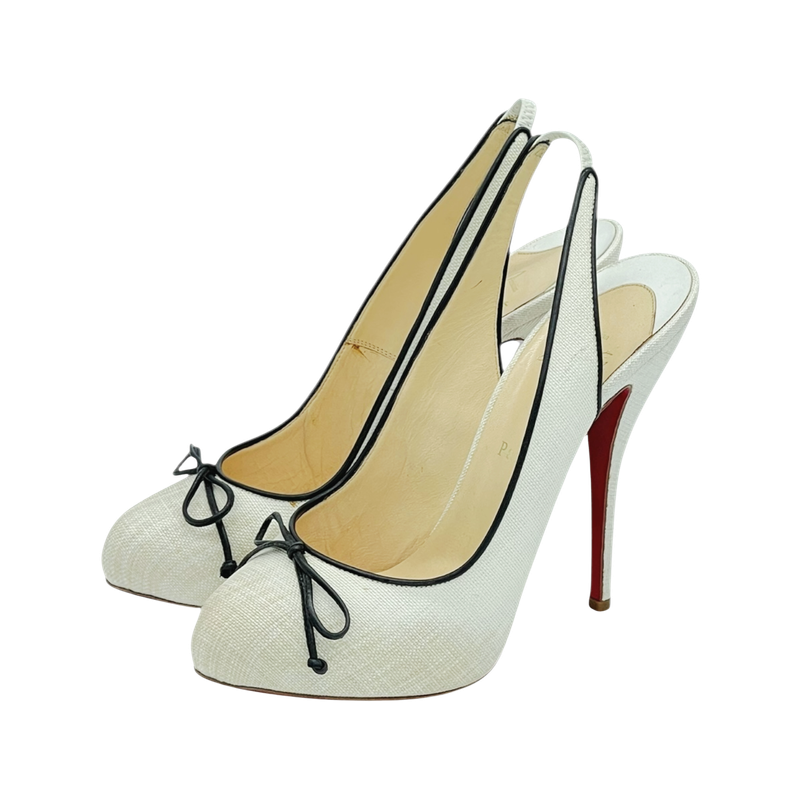 Christian Louboutin Ecru Canvas Slingback Pumps 40.5 - 1
