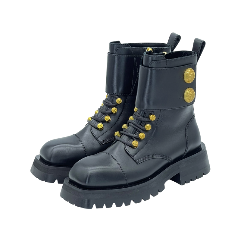 Balmain Black Leather Ranger Army Ankle Boots 37 - 1