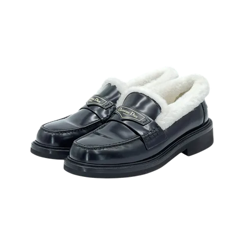 Christian Dior Black Brushed Calfskin Shearling Loafers 39 - 1