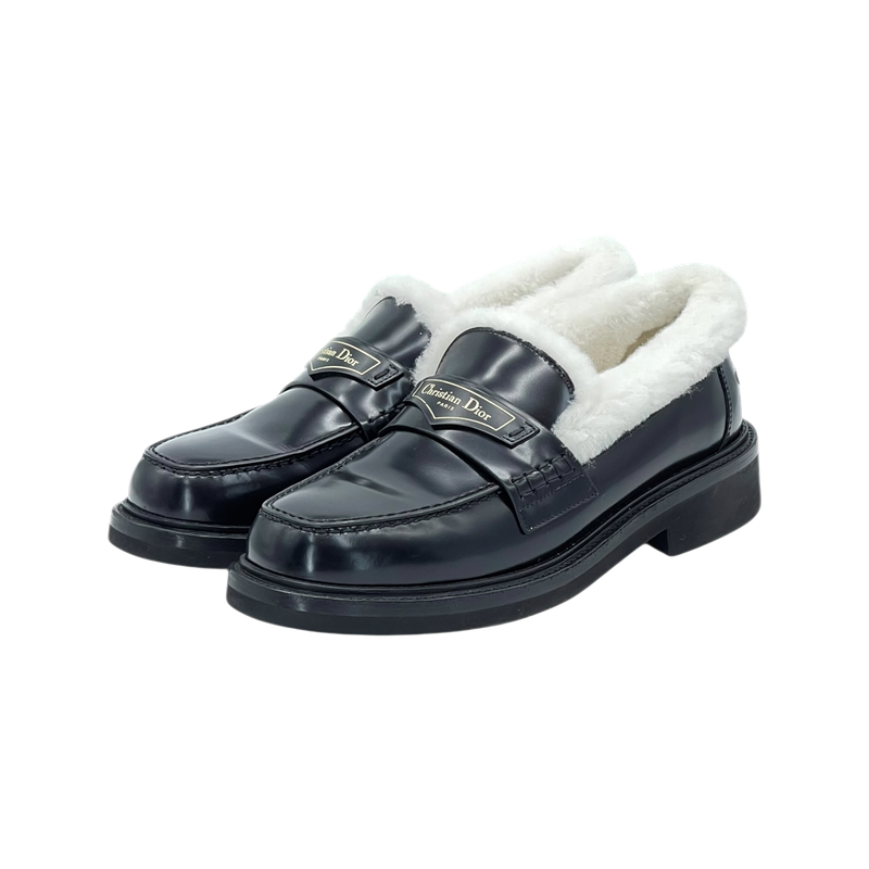 Christian Dior Black Brushed Calfskin Shearling Loafers 39 - 1