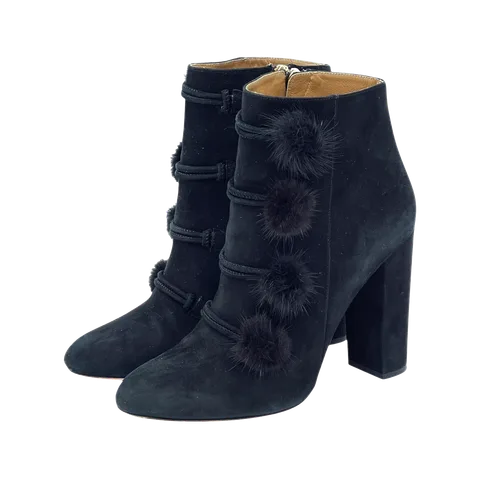 Aquazzura Black Suede Ulyana Heel Ankle Boots 39.5 - 1