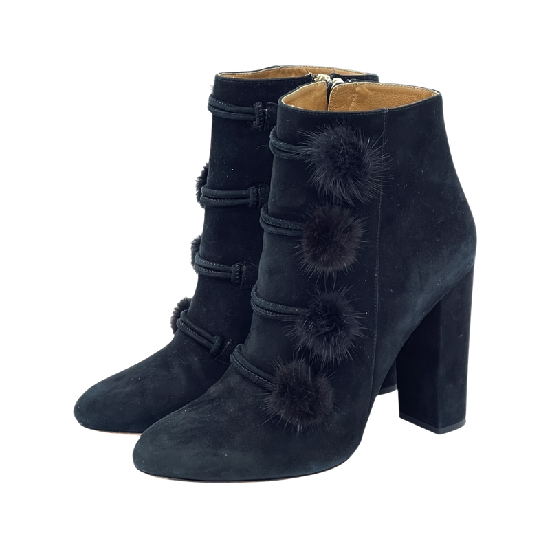 Aquazzura Black Suede Ulyana Heel Ankle Boots 39.5 - 1