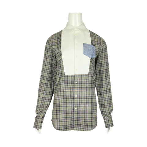 Dsquared2 Multicolor White Poplin Neck Green Plaid Shirt IT48 - 1