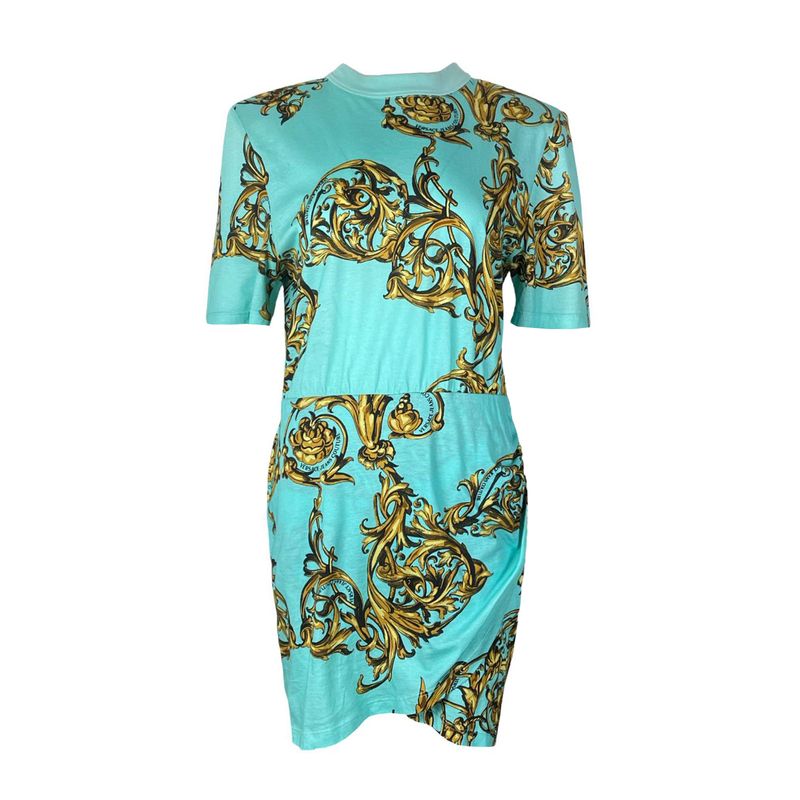 Versace Jeans Couture Turquoise Gold Print Cotton Mini Dress IT38 - 1
