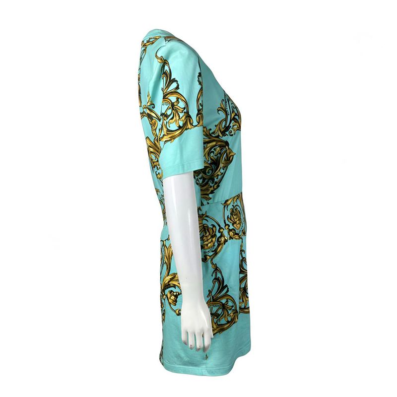 Versace Jeans Couture Turquoise Gold Print Cotton Mini Dress IT38 - 2