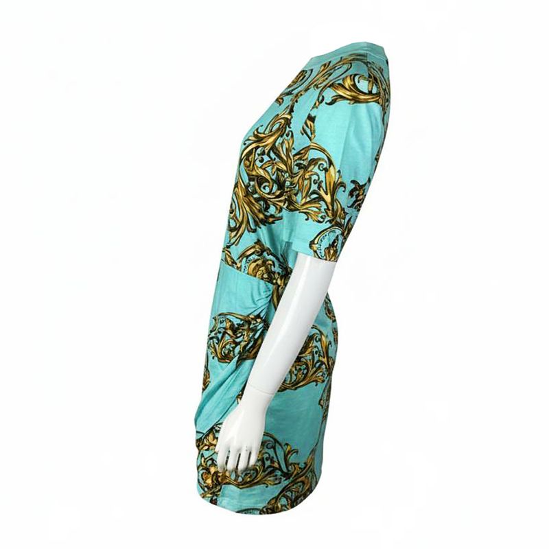 Versace Jeans Couture Turquoise Gold Print Cotton Mini Dress IT38 - 3