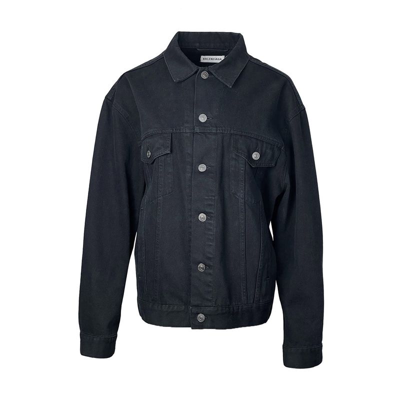 Balenciaga Black Denim Crystal Logo Embellished Oversize Jacket 36 - 1
