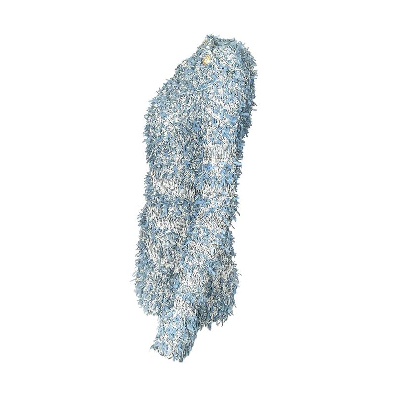 Balmain Blue White Gold Button Tweed Frayed Knitwear - 3