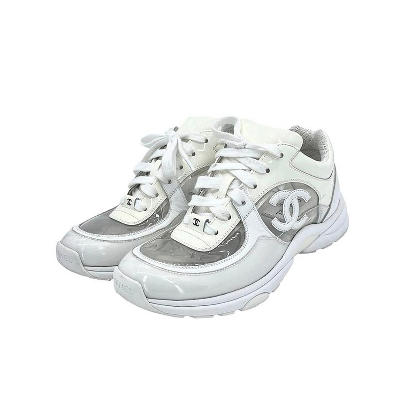 Chanel White Clear Toe PVC Leather Sneakers 39 - 1
