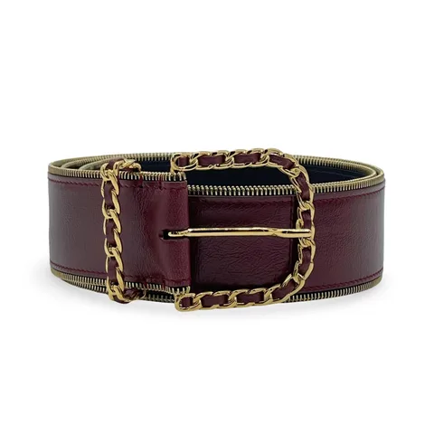 Chanel Burgundy Leather Gold Wide Belt 80 - 1