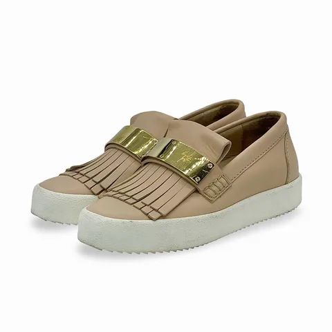 Giuseppe Zanotti Poudre Fringed Leather Slip On Sneakers 37