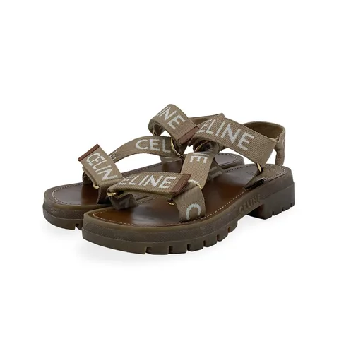 Celine Beige White Leo Strappy Fabric Jacquard Sandals 38 - 1
