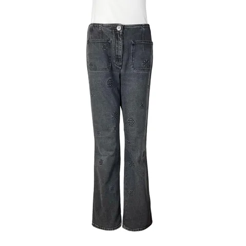 Chanel Grey Camellia CC Embossed Denim 2021 Pants 38 - 1