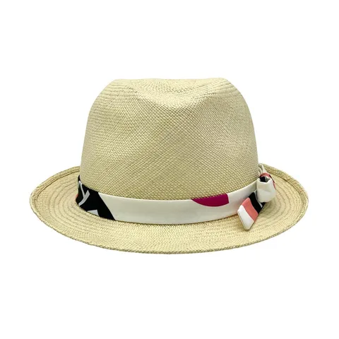 Chanel Beige Straw Fedora CC Logo Hat M
