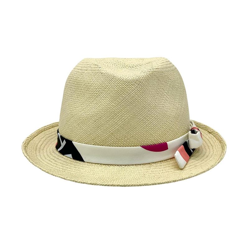 Chanel Beige Straw Fedora CC Logo Hat M - 1