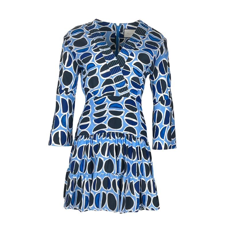Alexis Blue Black Long Sleeve Wrap Mini Dress XS - 1