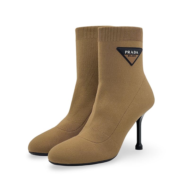 Prada Camel Stretch Knit Fabric Ankle Sock Booties 37 - 1