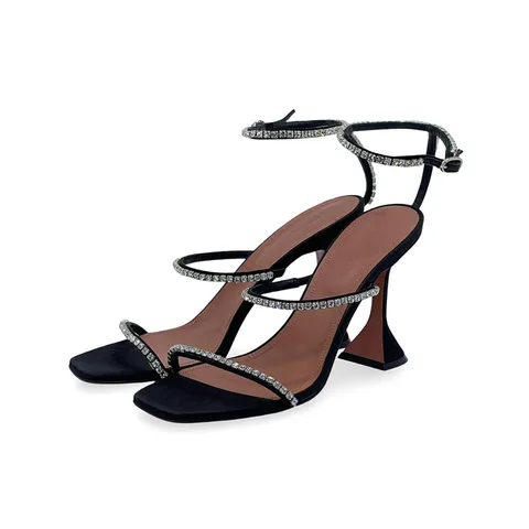 Amina Muaddi Black Suede Gilda Rhinestone Embellished Sandals 39.5 - 1