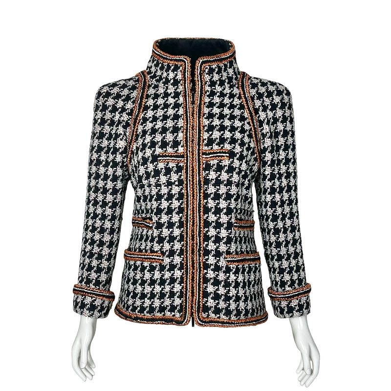 Chanel Black White Orange Glitter Houndstooth Runway 2017 Jacket 38 - 1