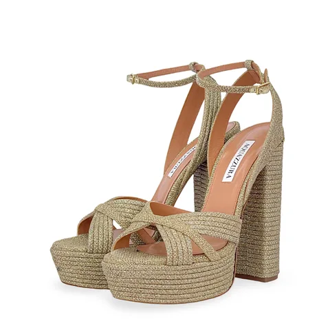 Aquazzura Gold Glitter Sundance Platform Sandals 39