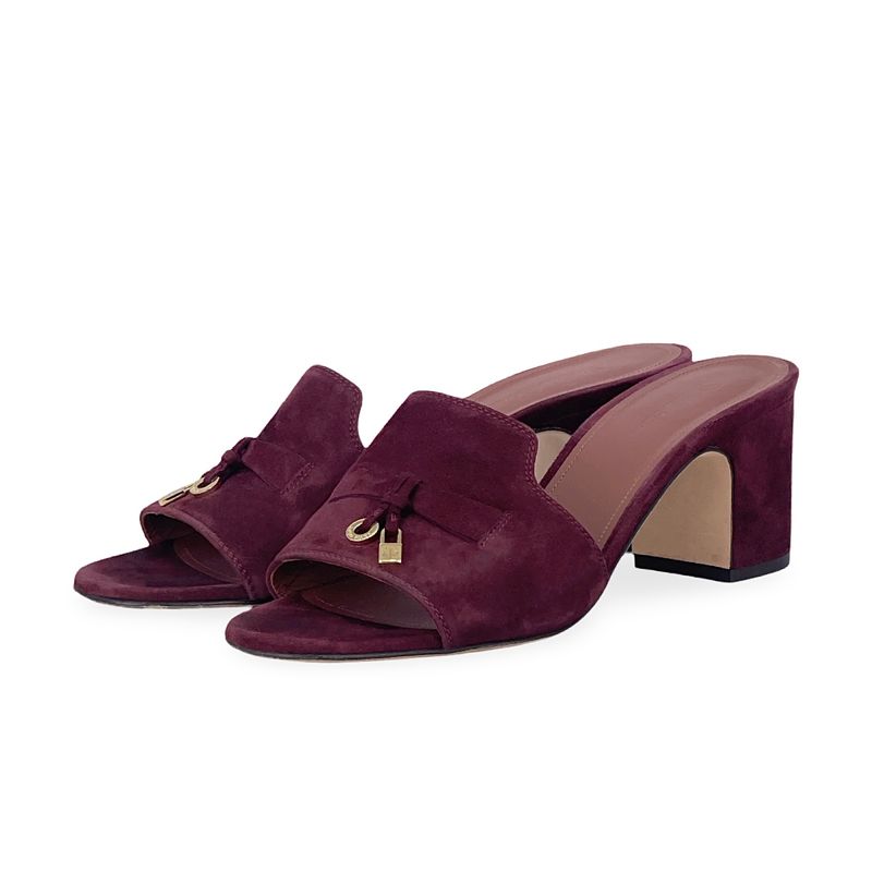 Loro Piana Burgundy Suede Summer Charms Embellished Mules 38.5 - 1