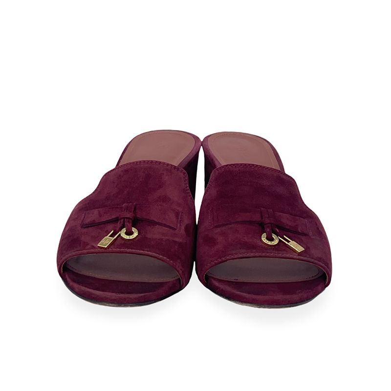 Loro Piana Burgundy Suede Summer Charms Embellished Mules 38.5 - 2