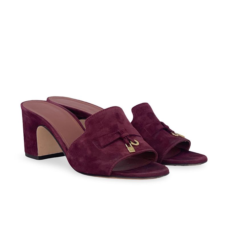 Loro Piana Burgundy Suede Summer Charms Embellished Mules 38.5 - 3