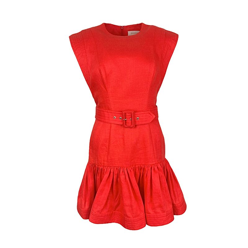 Zimmermann Red Belted Fluted Linen Midi Dress 1 - 1