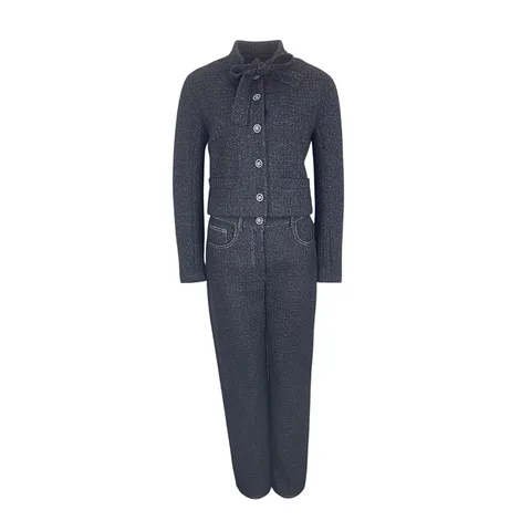 Chanel Black Bow Tweed Plaid 2024 Jacket 36 Pants 36 - 1