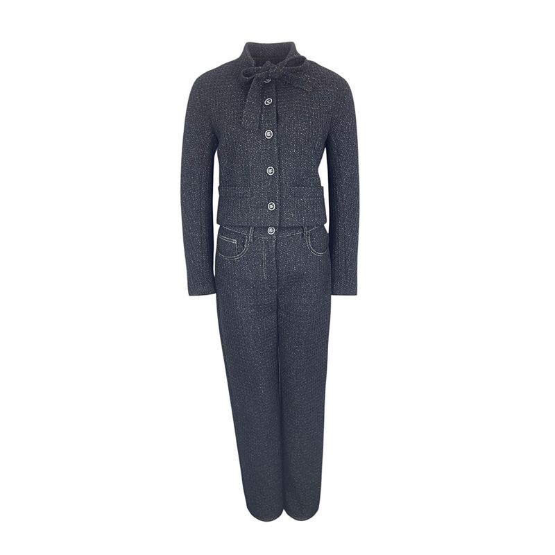 Chanel Black Bow Tweed Plaid 2024 Jacket 36 Pants 36 - 1