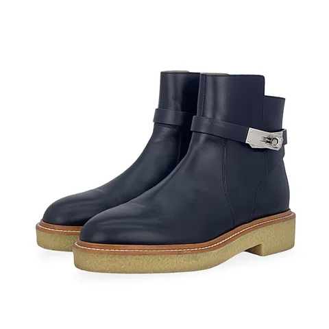 Hermes Black Calfskin Palladium Kelly Buckle Follow Ankle Boots 38 - 1