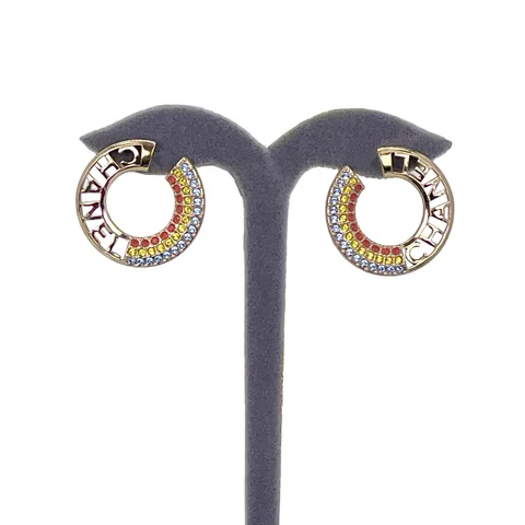 Chanel Multicolor Logo CC Hoop Earrings - 1