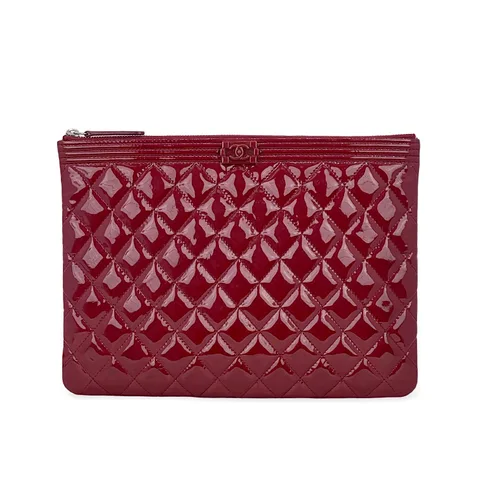 Chanel Burgundy Patent Leather Plexiglass Hardware Medium O Case - 1