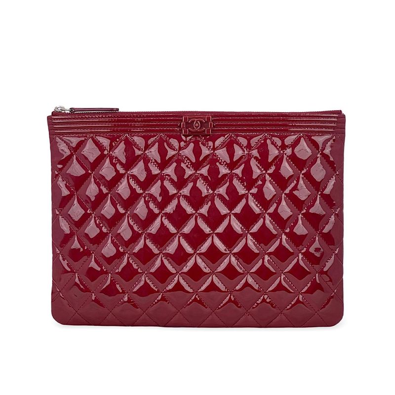 Chanel Burgundy Patent Leather Plexiglass Hardware Medium O Case - 1
