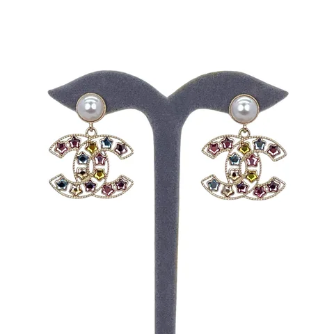Chanel Multicolor Star CC Logo Earrings - 1