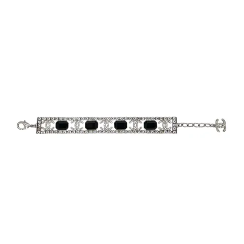 Chanel Silver Crystal CC Black Strass Bracelet - 1
