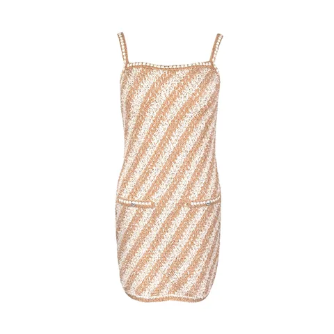Chanel Orange Ecru Shimmer Knit Sleeveless Cotton 2023 Dress 38 - 1