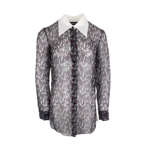 Chanel Grey Purple Silk See Through CC 2023 Shirt 36