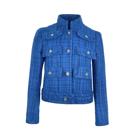 Chanel Blue Checkered Six Pocket Tweed 2020 Jacket 34 - 1